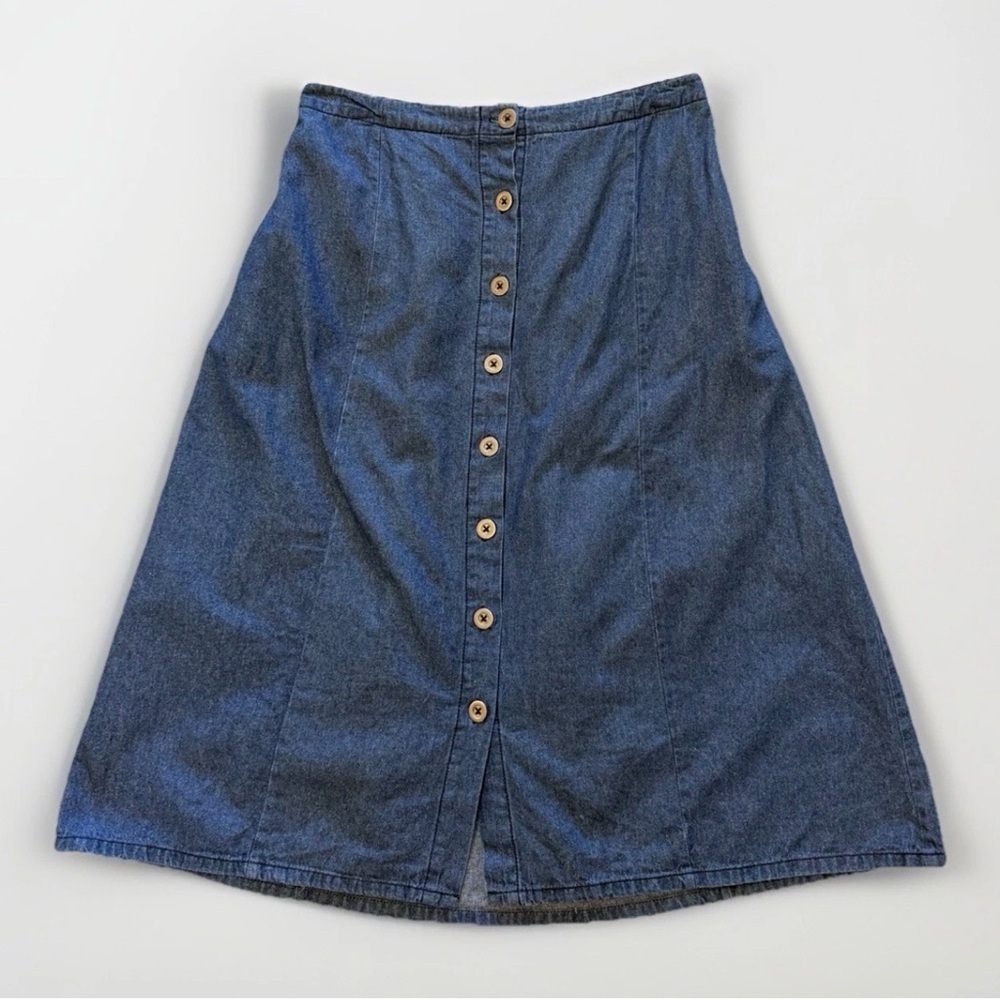 Vermont Country Store Denim Midi Skirt Sz M P Boho Retro A Line Ranch Western